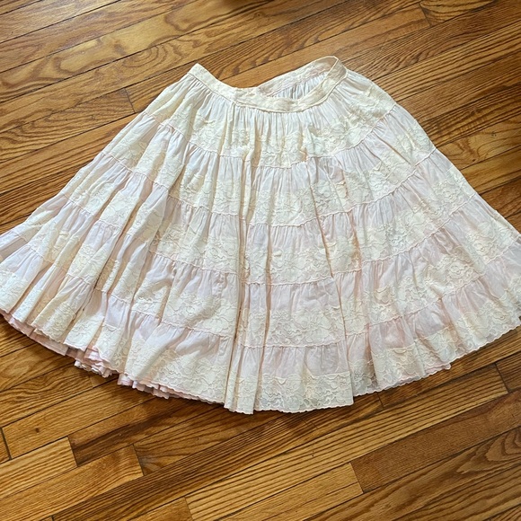 Vintage Dresses & Skirts - 1960’s VTG Full Circle Skirt Blush Pink and Lace